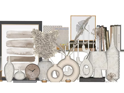 Modern Ceramic Metallic Decorative Ornament Set With Vases Sculptures Artwork And Dried Floral 3d model