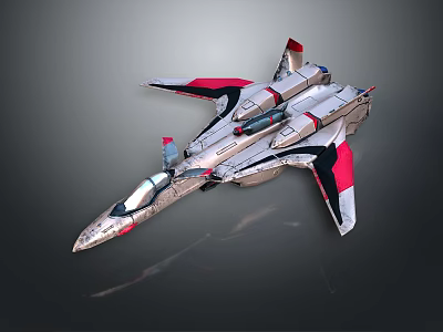 Sleek Silver Fighter Jet As Military Weapon With Red Black Accents And Aerodynamic Design 3d model
