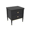 Stylish Black Nightstand With Two Drawers Golden Knobs And Golden Trim Base 3d model