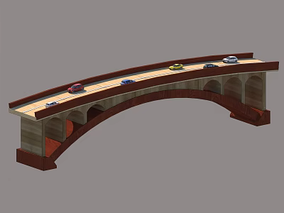 Stone Arch Bridge Structure With Multiple Arches And Cars On Road 3d model