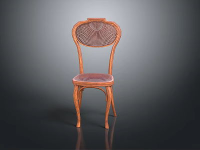 Classic Wooden Chair With Rattan Backrest And Elegant Curved Legs 3d model