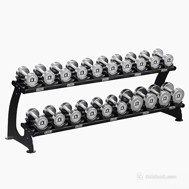 Sturdy Two Tier Metal Weight Rack Holding Multiple Dumbbells For Fitness Equipment 3d model 