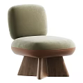 Modern Upholstered Single Chair With Patterned Fabric And Wooden Cone Legs
