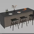 Modern Bar Counter Interior With Bar Stools Wine Bottles Glasses Fruits And Decorative Plants