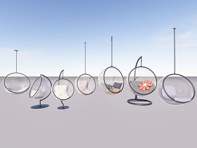 Modern Transparent Hanging Chairs With Various Designs And Decorative Flowers For Home 3d model