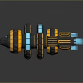 Futuristic Spacecraft Design With Yellow Black Segments And Blue Thrusters