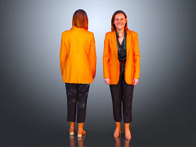 Woman In Orange Blazer And Black Pants Front And Back View On Gray Background 3d model