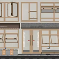 Wooden Window Storefront Designs With Awnings Display Shelves And Modern Entrance