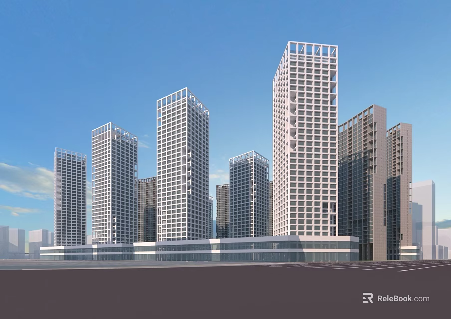 Modern Urban High Rise Buildings With Contemporary Architectural Design And Glass Facades 3d model 