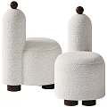 Stylish Single Sofa With Textured Ivory Fabric Rounded Design And Sturdy Wooden Legs