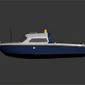 Blue And White Yacht With Sleek Design And Cockpit