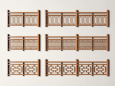 Chinese Railing Guardrail Wooden Railing Imitation Wooden Guardrail Fence 3d model