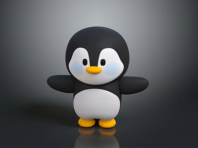 Cute Penguin Toy Standing With Black Body White Belly And Yellow Feet On Gray Background 3d model