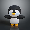 Cute Penguin Toy Standing With Black Body White Belly And Yellow Feet On Gray Background