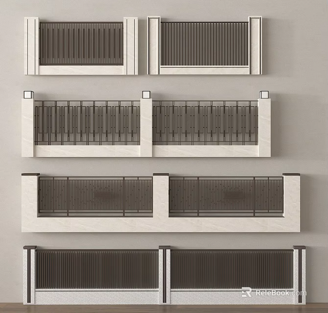 Modern Scenic Wall Design With Layered Structure Railing And Grille Panels 3d model 