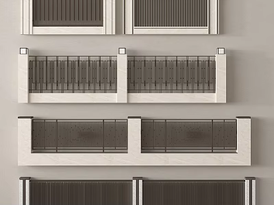 Modern Scenic Wall Design With Layered Structure Railing And Grille Panels 3d model