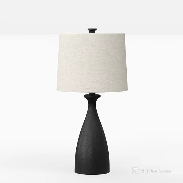 Modern Table Lamp with Black Textured Base and Off White Fabric Lampshade 3d model