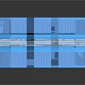 Future Architecture Design With Geometric Structure Blue Illuminated Layers And Reflective Surface