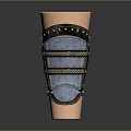 Medieval Leather Knee Armor With Silver Metal Rivets And Braided Details