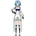 Game Movie Character With Blue Hair Blue Eyes Elf Ears White Purple Outfit Silver Armor