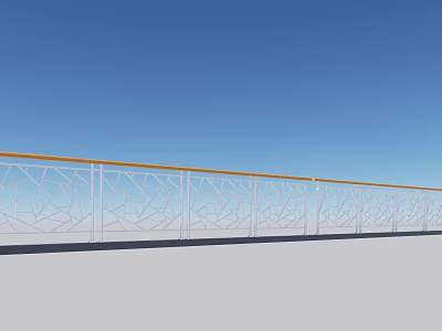 White Metal Railing With Geometric Hollow Design Wooden Top Rail And Blue Sky Background 3d model