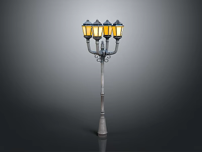 Vintage Outdoor Street Lamp With Metal Frame And Yellow Glass Shades 3d model