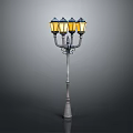 Vintage Outdoor Street Lamp With Metal Frame And Yellow Glass Shades