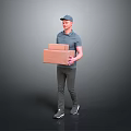 A Man Wearing Cap Walking And Holding Two Cardboard Boxes