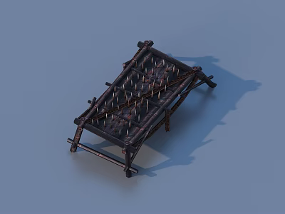 Ancient Rustic Torture Device Featuring Wooden Frame And Metal Spikes 3d model