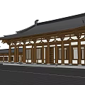 Traditional Chinese Ancient Architecture With Large Wooden Roof Curved Eaves And Stone Steps