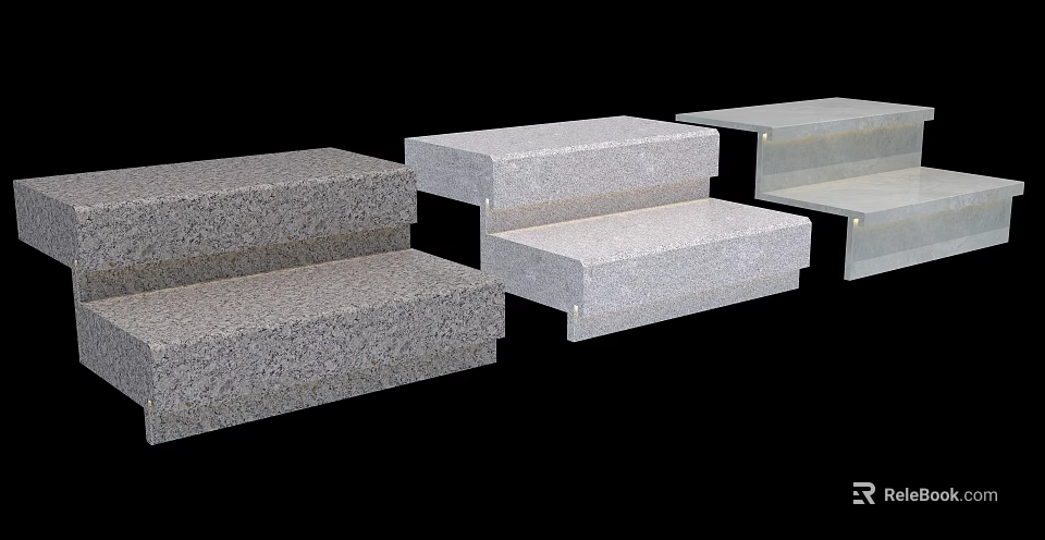 Durable Architectural Step Components With Granite Concrete And Glass Materials 3d model 