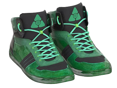 Green And Black High Top Shoes With Green Laces And Triangle Logo 3d model