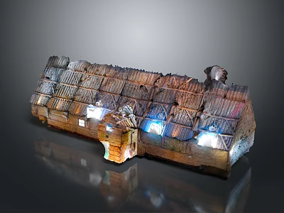 Vintage Wooden Boat With Traditional Craftsmanship And Warm Lights On Calm Shore 3d model