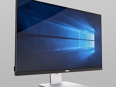 Dell Modern Computer Monitor With Windows Interface Black Bezel And White Stand 3d model