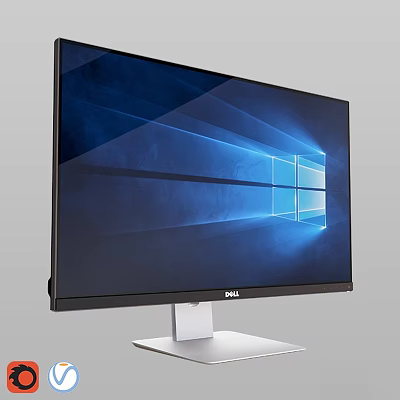 Dell Modern Computer Monitor With Windows Interface Black Bezel And White Stand 3d model