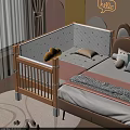 Kids Toddler Bed with Wooden Guard Rail White Polka Dot Bumper Yellow Beige Pillows