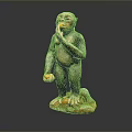 Detailed Monkey Sculpture Holding Orange Fruit Standing On Colorful Base