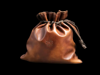 Brown Leather Drawstring Pouch For Small Daily Essentials Storage 3d model