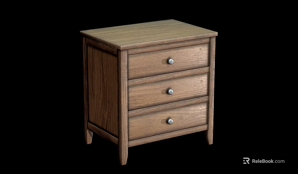 Wooden Storage Cabinet With Three Drawers And Silver Knobs Simple Design 3d model 