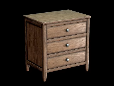Wooden Storage Cabinet With Three Drawers And Silver Knobs Simple Design 3d model