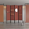 Modern Multi Panel Room Divider Screen With Metal Frame And Mirror Insert Design 3d model