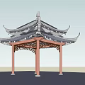 Traditional Chinese Pavilion With Classic Curved Roof Ornate Carvings And Red Pillars