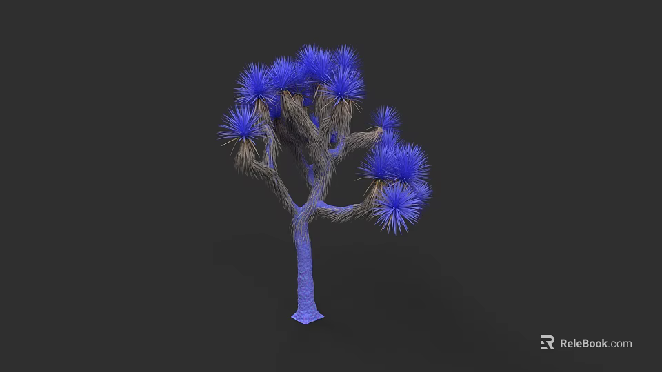 Vibrant Blue Plant Painting With Detailed Needle Like Leaves And Blue Trunk Against Black Background 3d model 