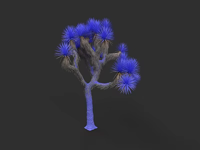 Vibrant Blue Plant Painting With Detailed Needle Like Leaves And Blue Trunk Against Black Background 3d model