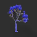Vibrant Blue Plant Painting With Detailed Needle Like Leaves And Blue Trunk Against Black Background
