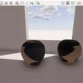 Black and Brown Ceramic Vases With Geometric Patterns On White Surface Against Window Background 3d model