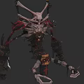 Game Movie Character Mechanical Skeleton Monster With Red Black Armor And Spiked Weapon