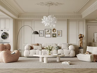 Cream Living Room French Living Room 3d model