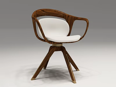 Modern Accent Chair with Curved Wooden Armrests White Padded Seat and Three Legged Base 3d model