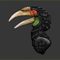 Realistic Hornbill Bird Statue With Black Body Green Neck Red Eyes And Large Beak
